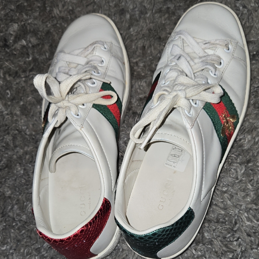 Gucci Women's White Sneakers with Red and Green Accents